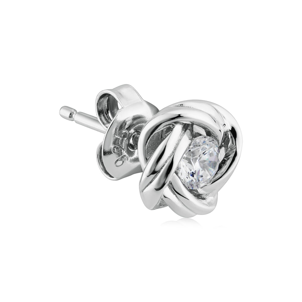 Argento Silver Love Knot Crystal Stud Earrings
