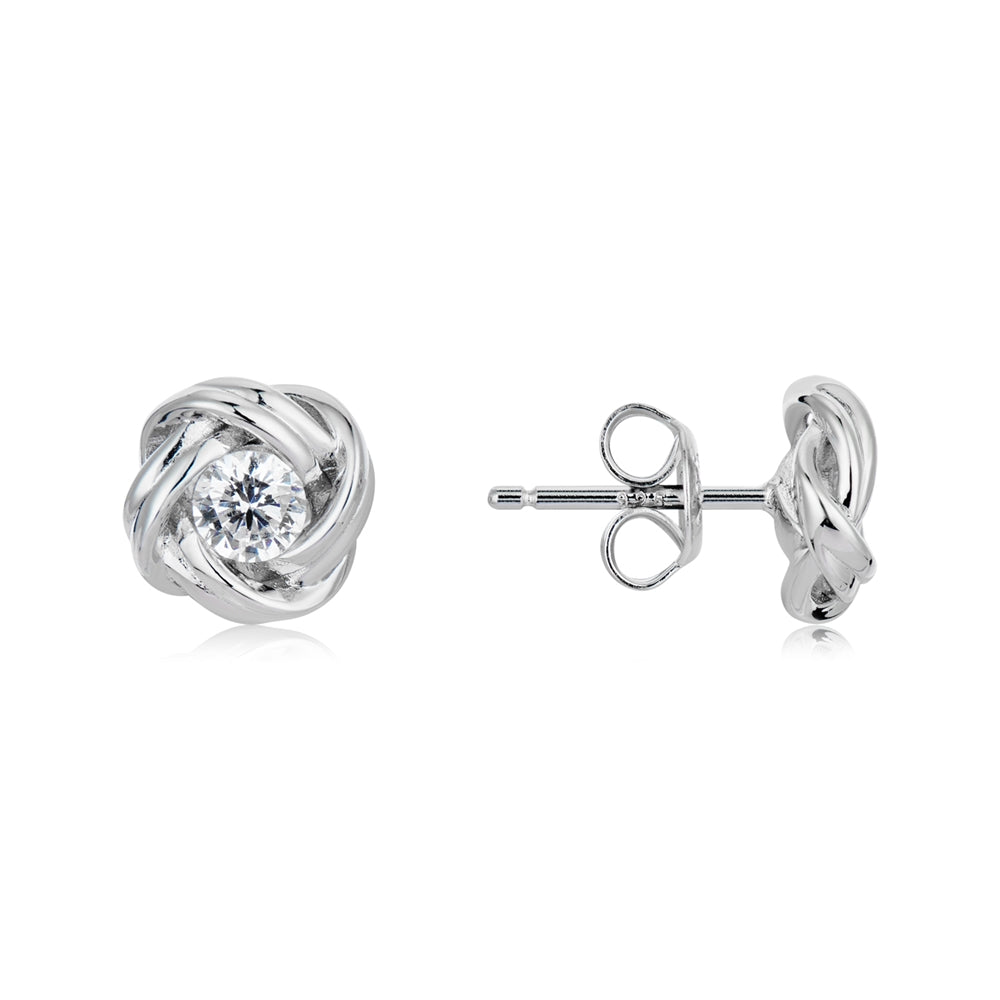Argento Silver Love Knot Crystal Stud Earrings