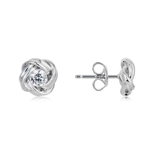 Argento Silver Love Knot Crystal Stud Earrings