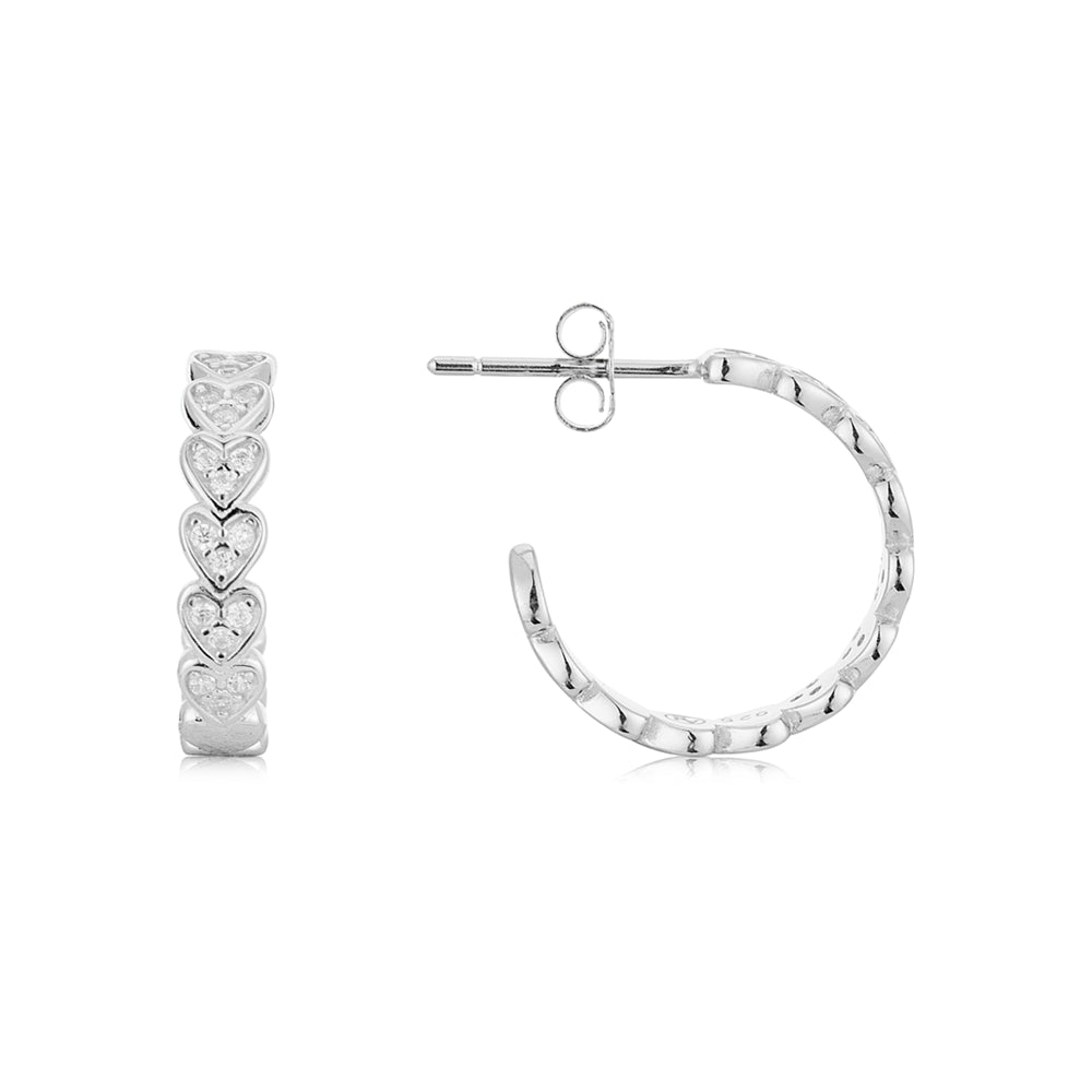 Argento Silver Pavé Heart Hoop Earrings