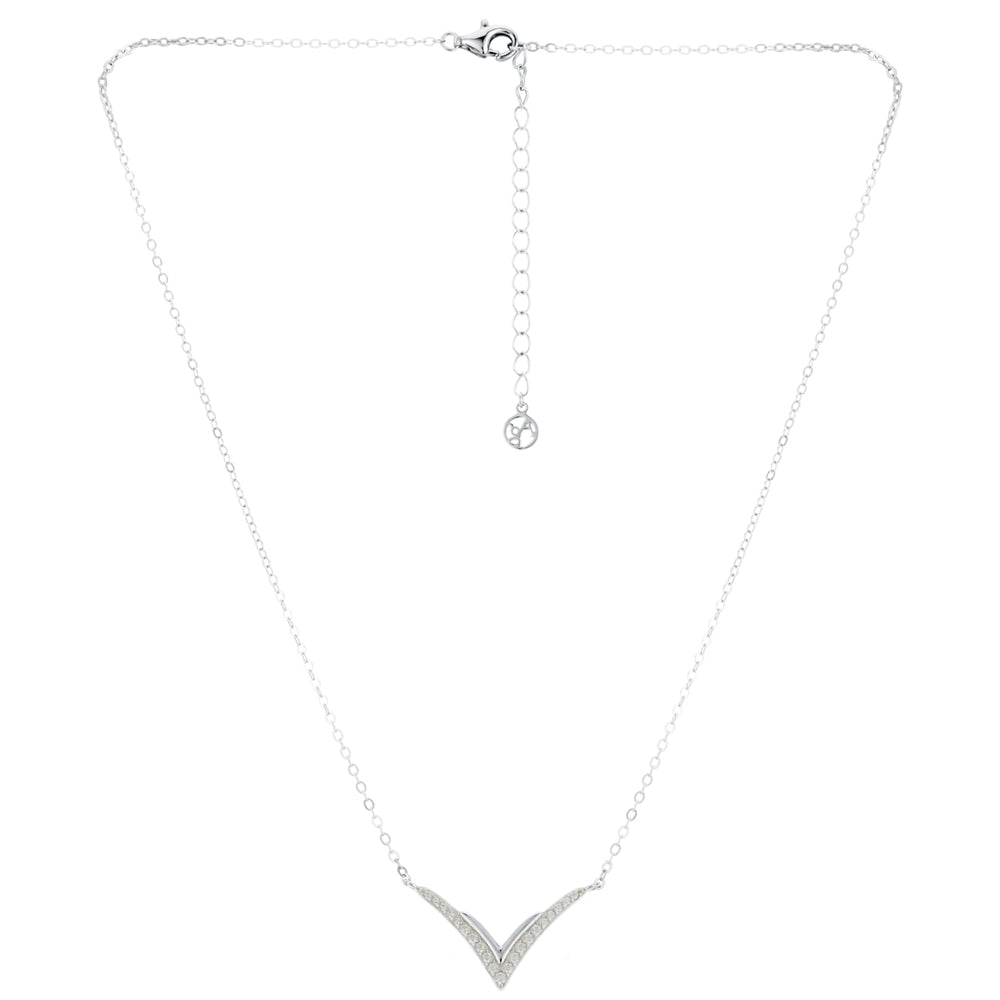 Argento Silver V Shape Crystal Necklace