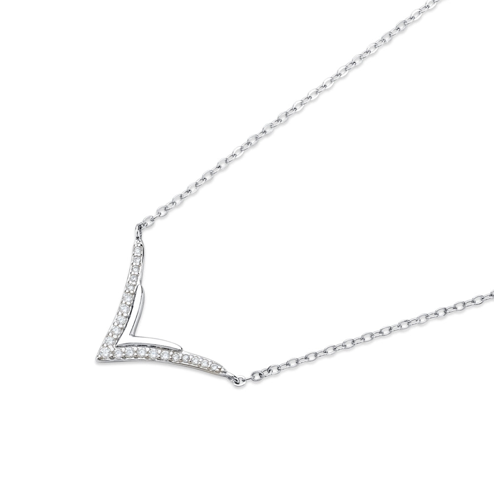 Argento Silver V Shape Crystal Necklace