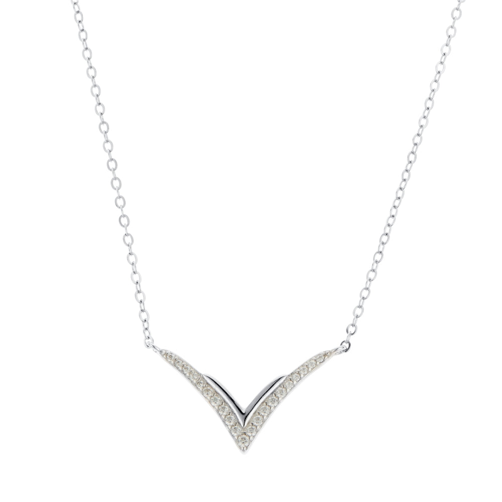 Argento Silver V Shape Crystal Necklace