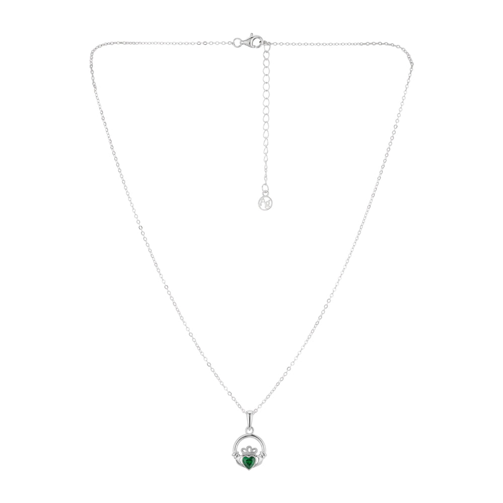 Argento Silver Claddagh Emerald Necklace