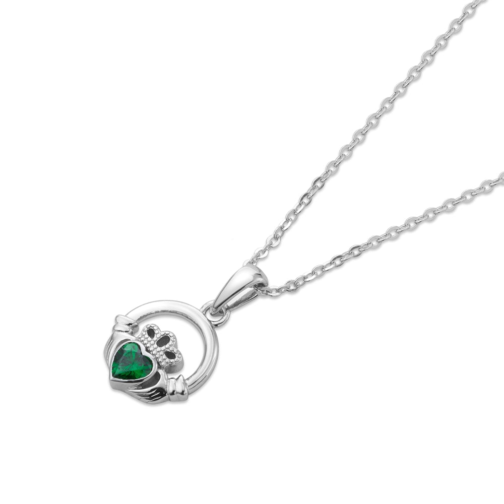 Argento Silver Claddagh Emerald Necklace