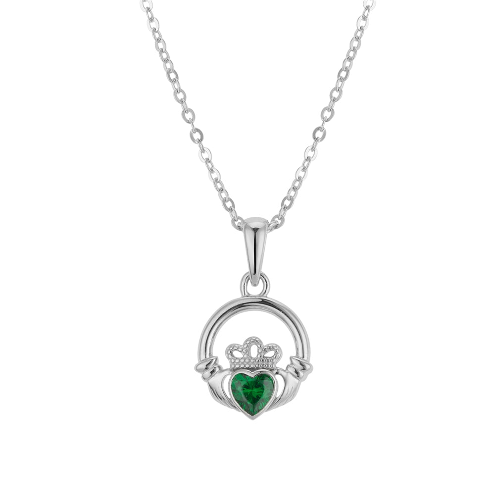 Argento Silver Claddagh Emerald Necklace
