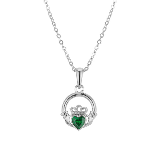 Argento Silver Claddagh Emerald Necklace
