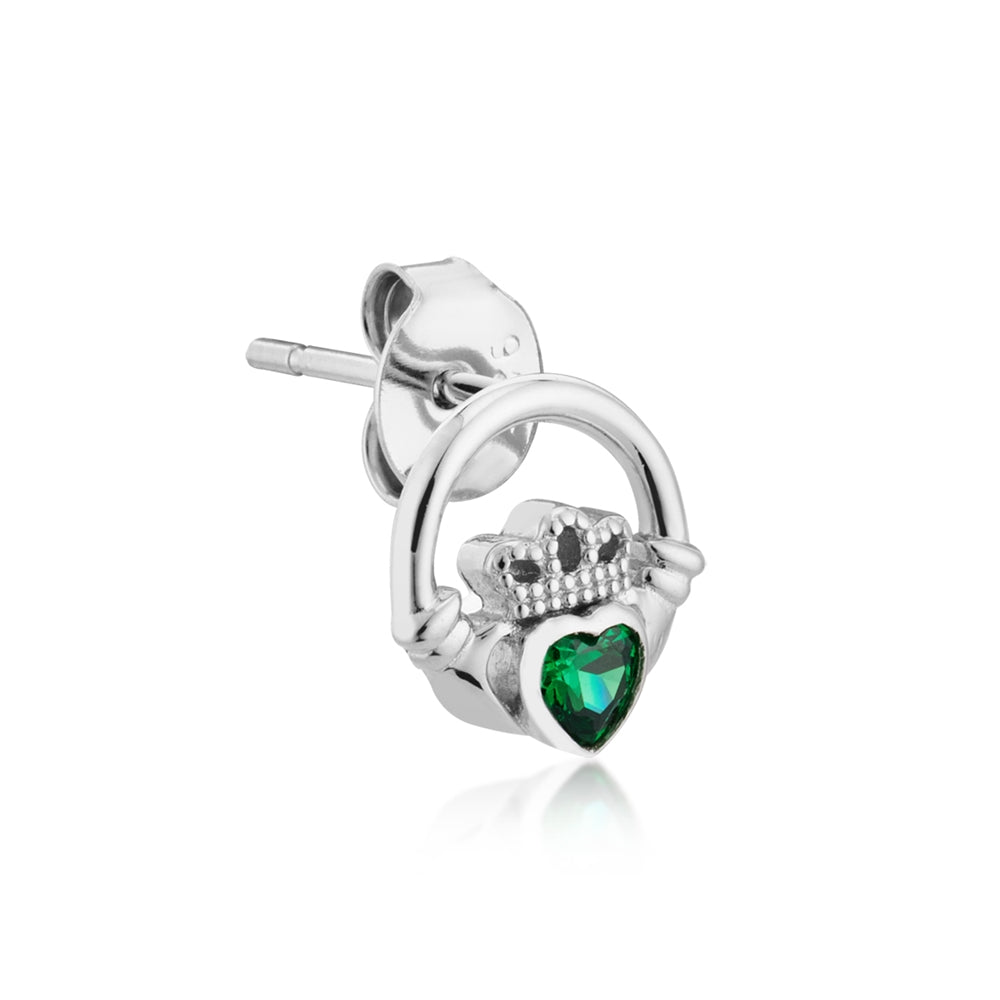 Argento Silver Claddagh Emerald Stud Earrings