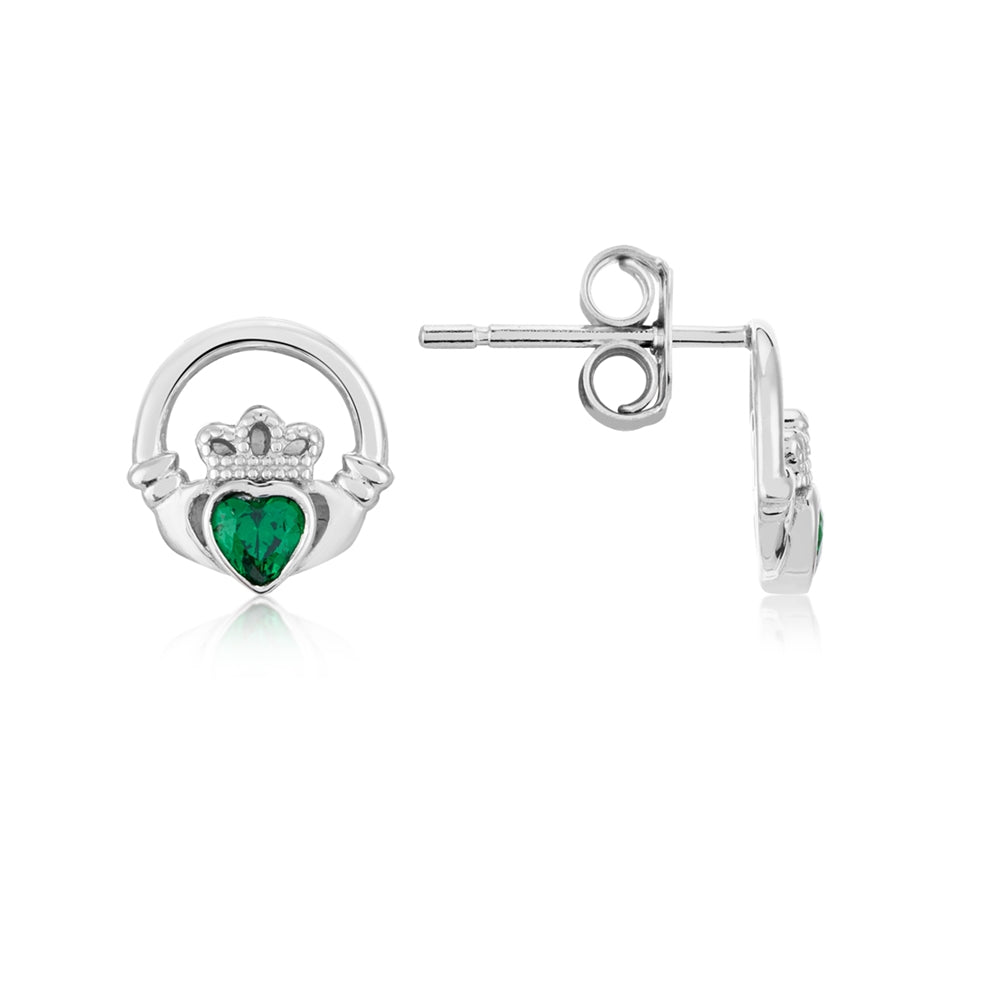 Argento Silver Claddagh Emerald Stud Earrings