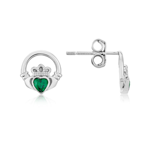 Argento Silver Claddagh Emerald Stud Earrings