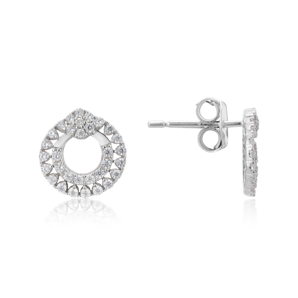 Argento Silver Diamante Halo Stud Earrings