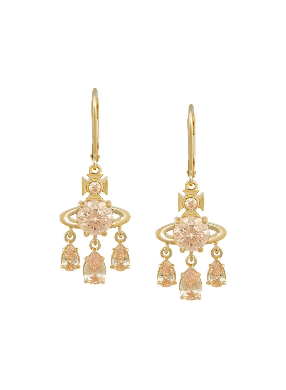 Vivienne Westwood Gold Joaquina Crystal Orb Three Drop Earrings