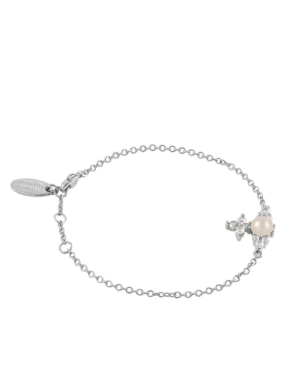 Vivienne Westwood Silver Fedora Pearl Crystal Orb Bracelet