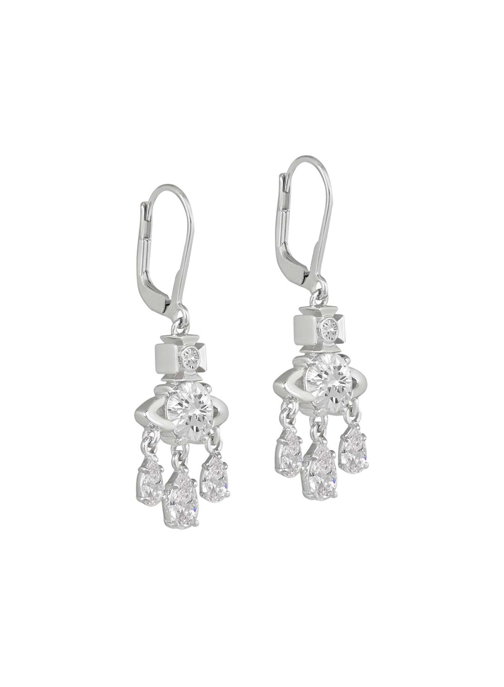 Vivienne Westwood Silver Joaquina Crystal Orb Three Drop Earrings