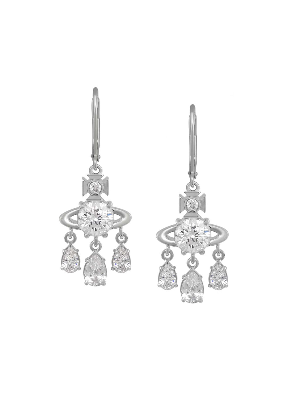 Vivienne Westwood Silver Joaquina Crystal Orb Three Drop Earrings