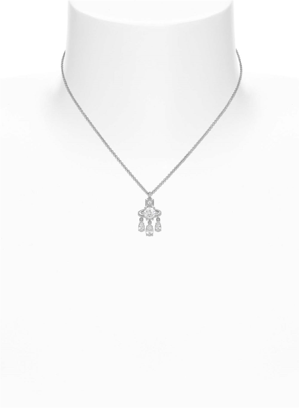 Vivienne Westwood Silver Joaquina Crystal Orb Three Drop Statement Necklace