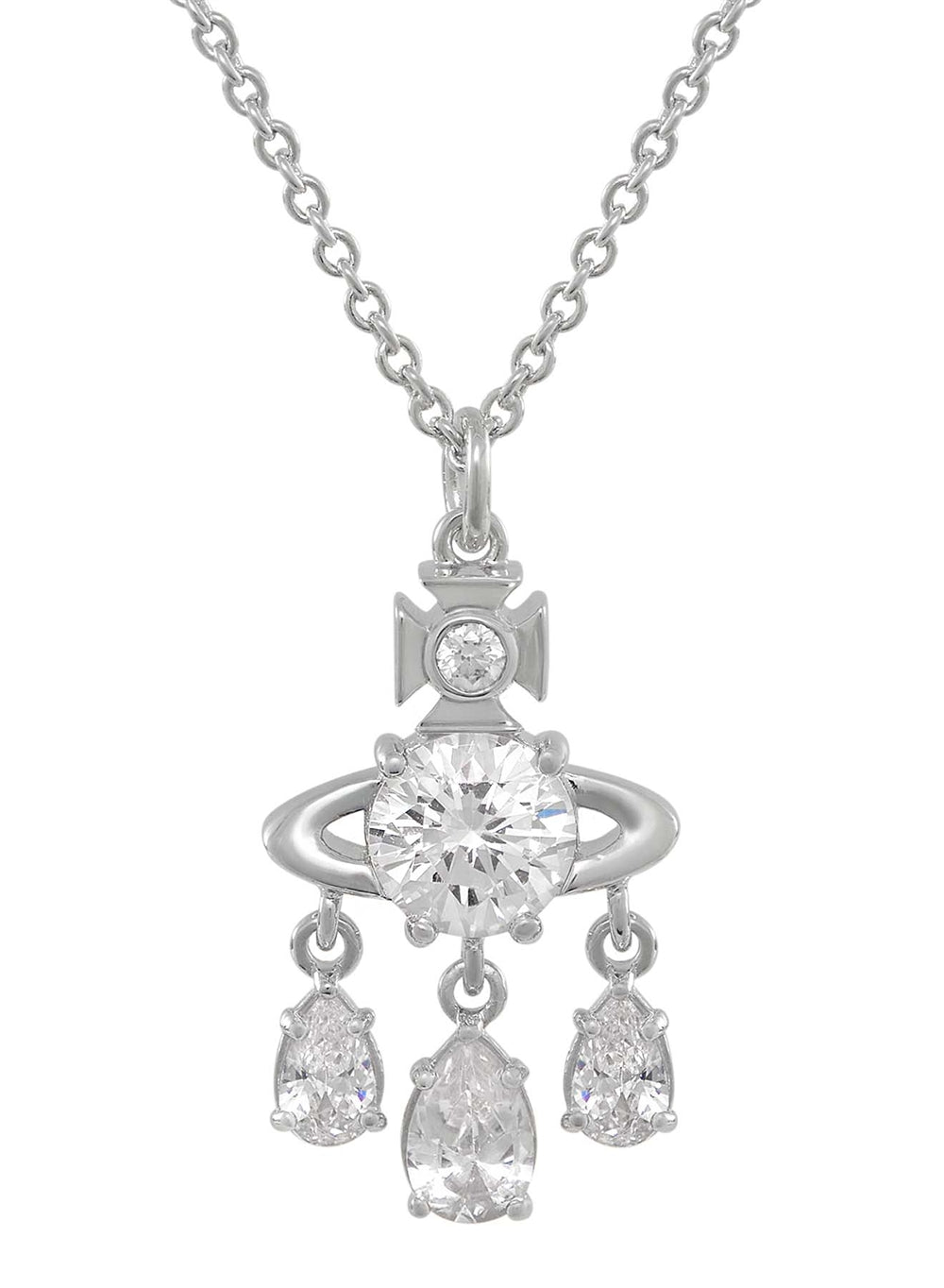 Vivienne Westwood Silver Joaquina Crystal Orb Three Drop Statement Necklace