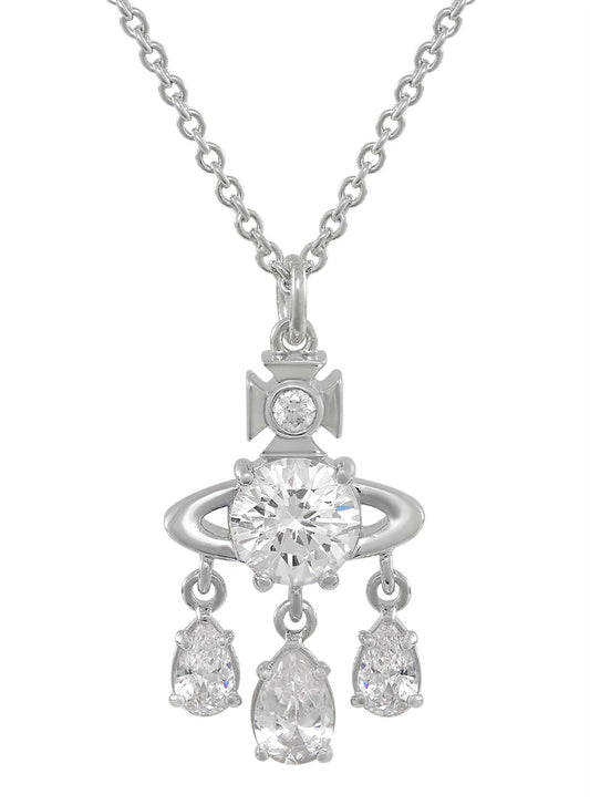 Vivienne Westwood Silver Joaquina Crystal Orb Three Drop Statement Necklace