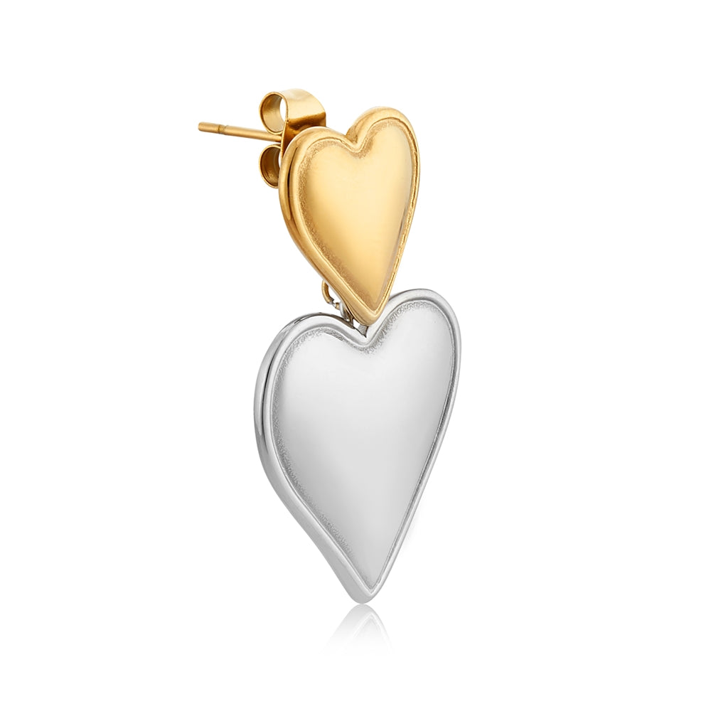 August Woods Gold Two Tone Chunky Heart Earrings