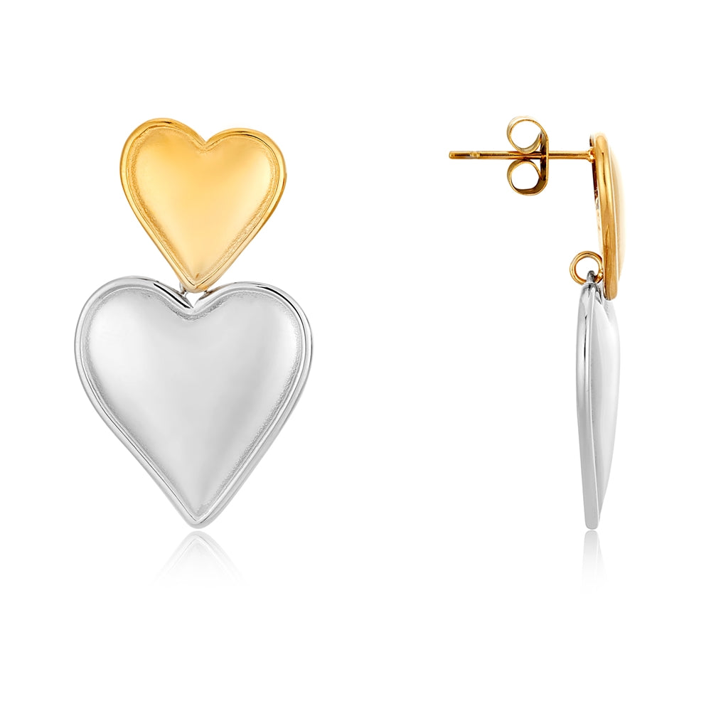August Woods Gold Two Tone Chunky Heart Earrings