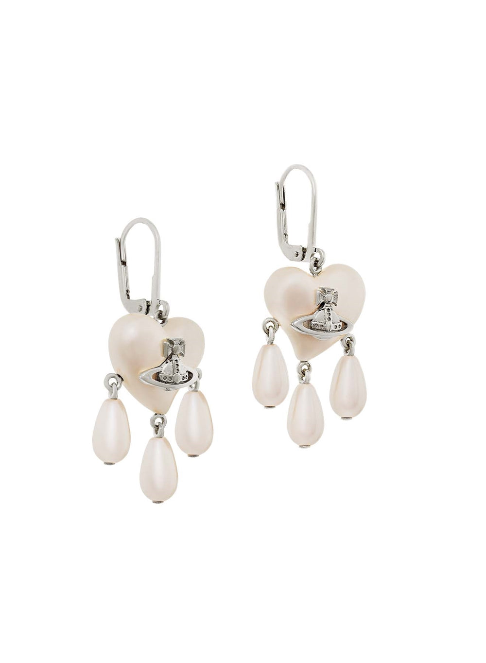 Vivienne Westwood Silver Sheryl Pearl Heart Three Drop Earrings