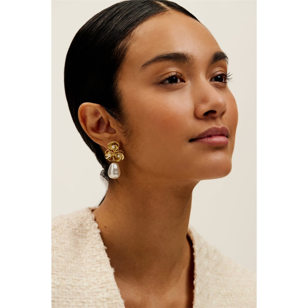 Ted Baker Gold Florelle Pearl Flower Drop Earrings