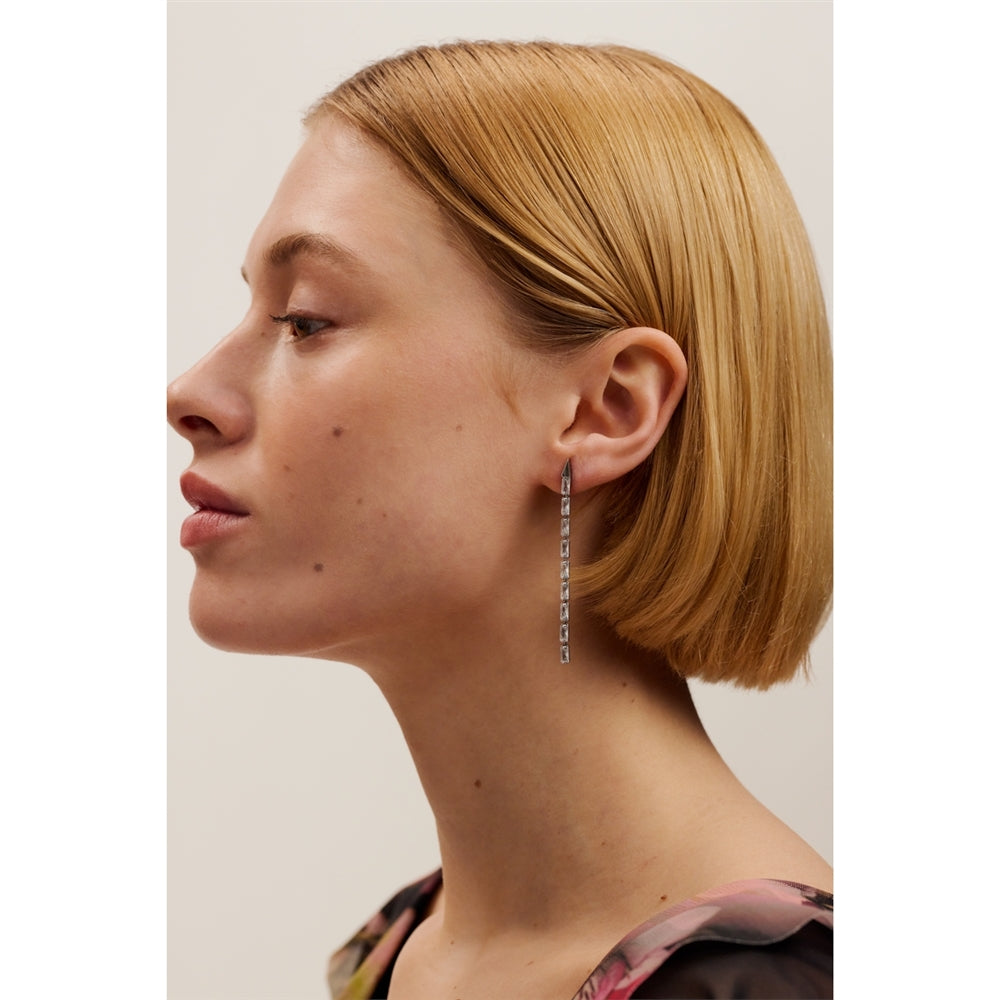 Ted Baker Silver Isalie Crystal Baguette Slinky Drop Earrings