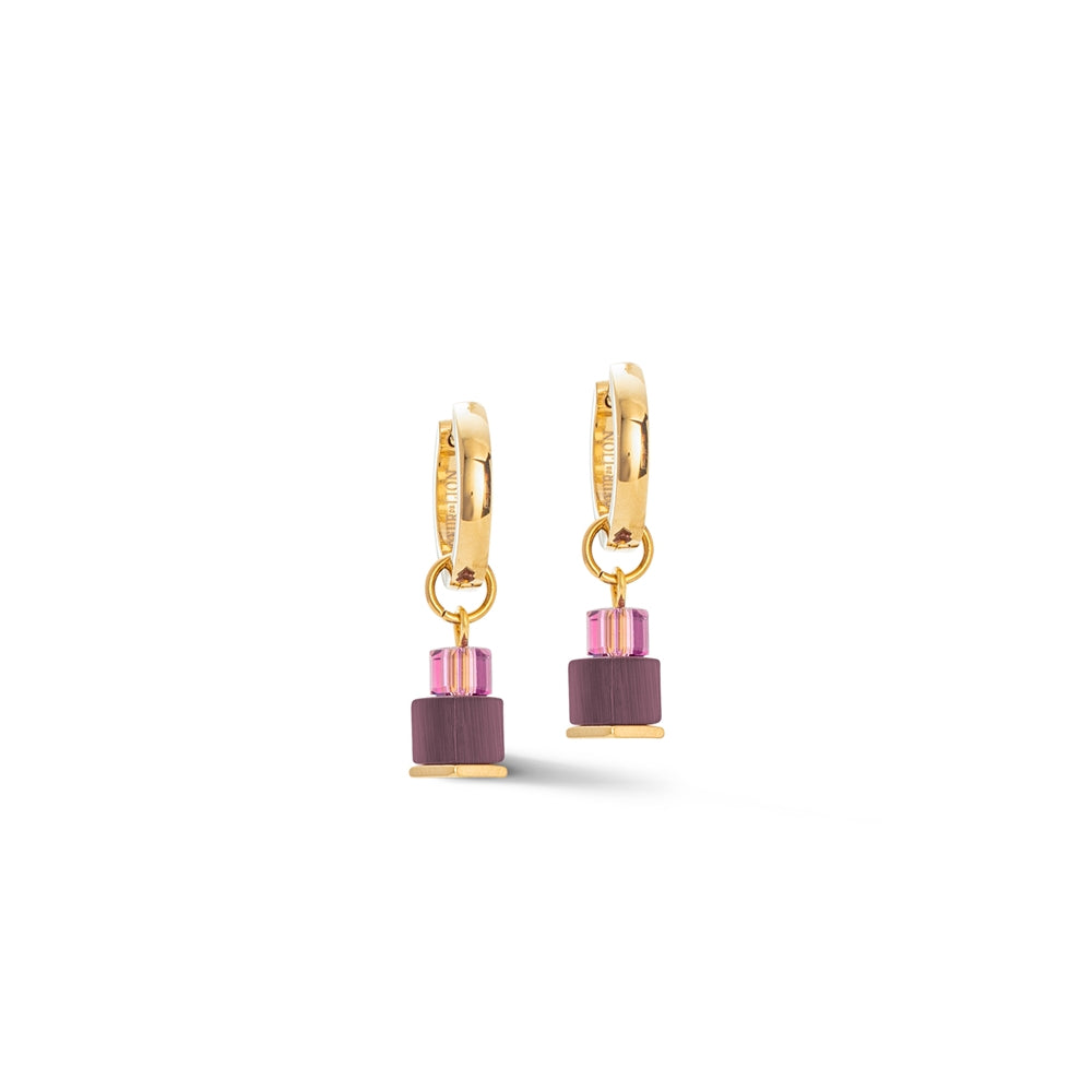 Coeur De Lion Gold Cube Fusion Red Charm Earrings