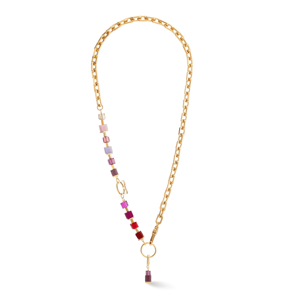 Coeur De Lion Gold Cube Fusion Red Charm Statement Necklace