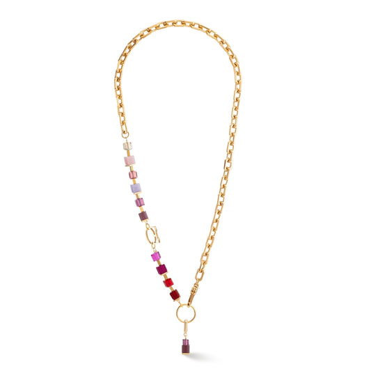 Coeur De Lion Gold Cube Fusion Red Charm Statement Necklace