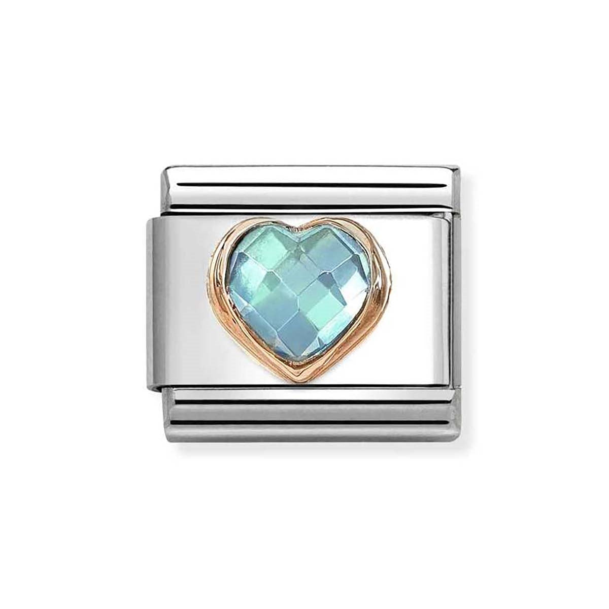 Nomination Rose Gold Light Blue Faceted Heart Charm