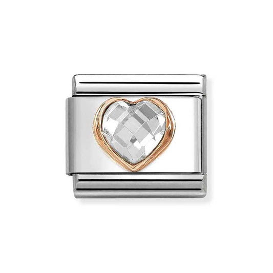 Nomination Rose Gold White Faceted Heart Charm