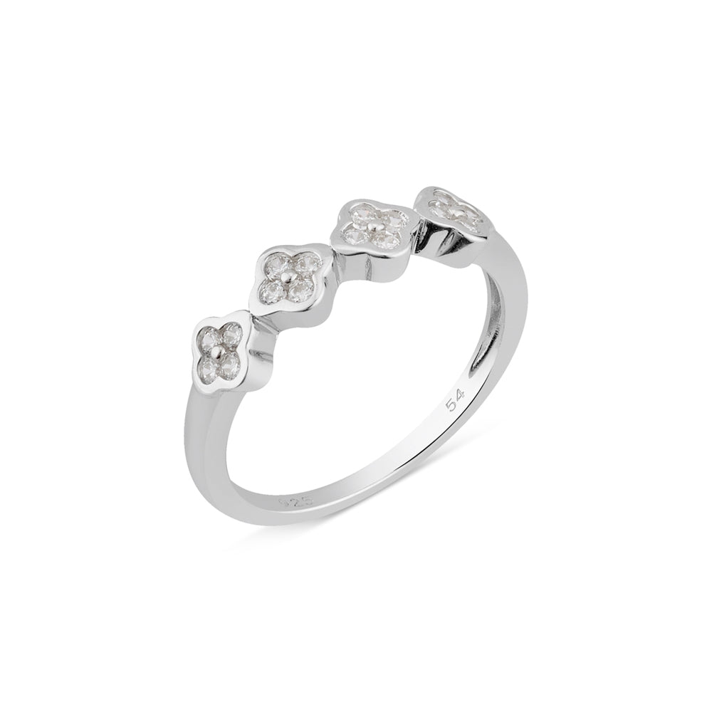 Argento Silver Clover Pavé Ring