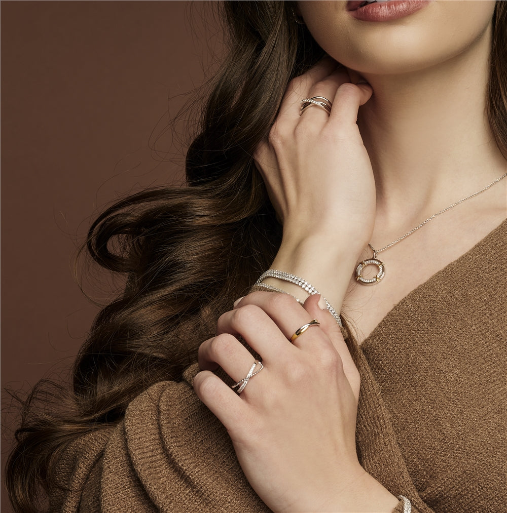 Argento Silver Crisscross Beaded Ring