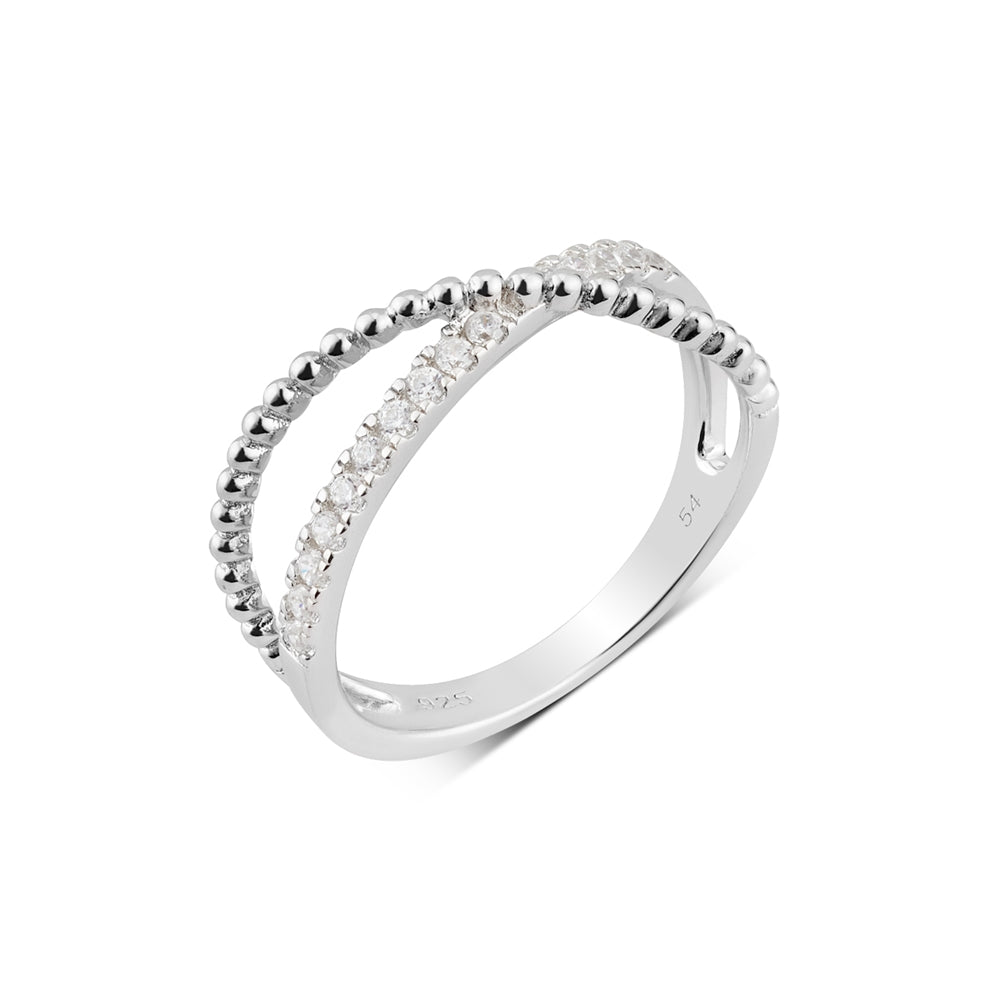 Argento Silver Crisscross Beaded Ring