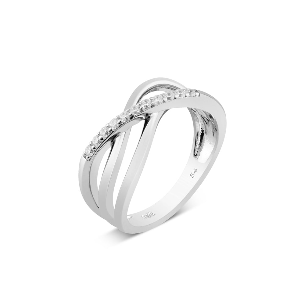 Argento Silver Crossover Crystal Wave Ring
