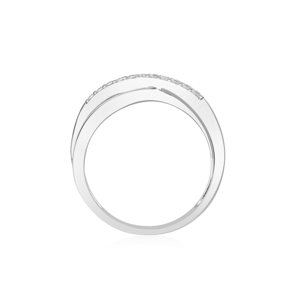 Argento Silver Crossover Crystal Wave Ring