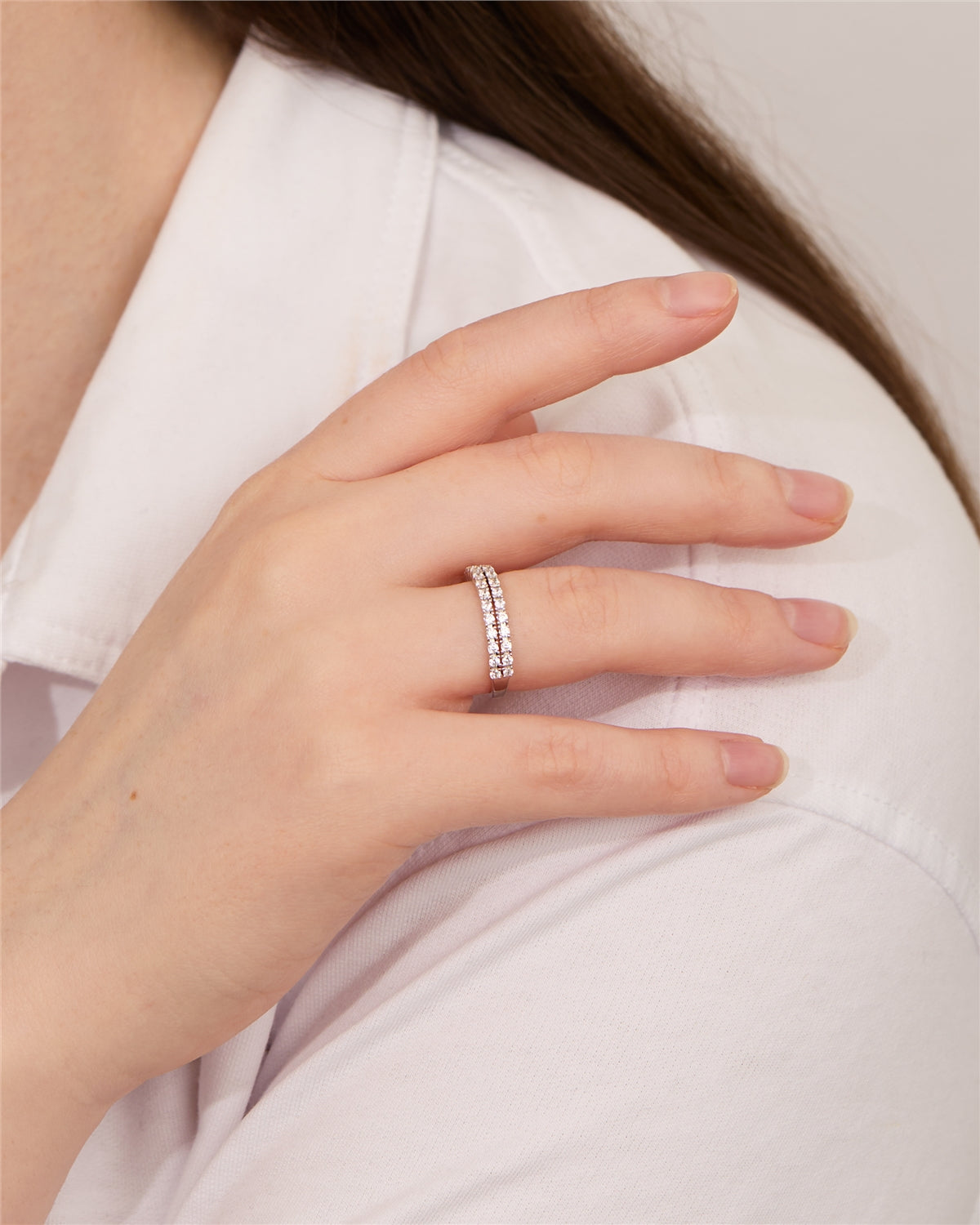 Argento Silver Double Crystal Band Ring