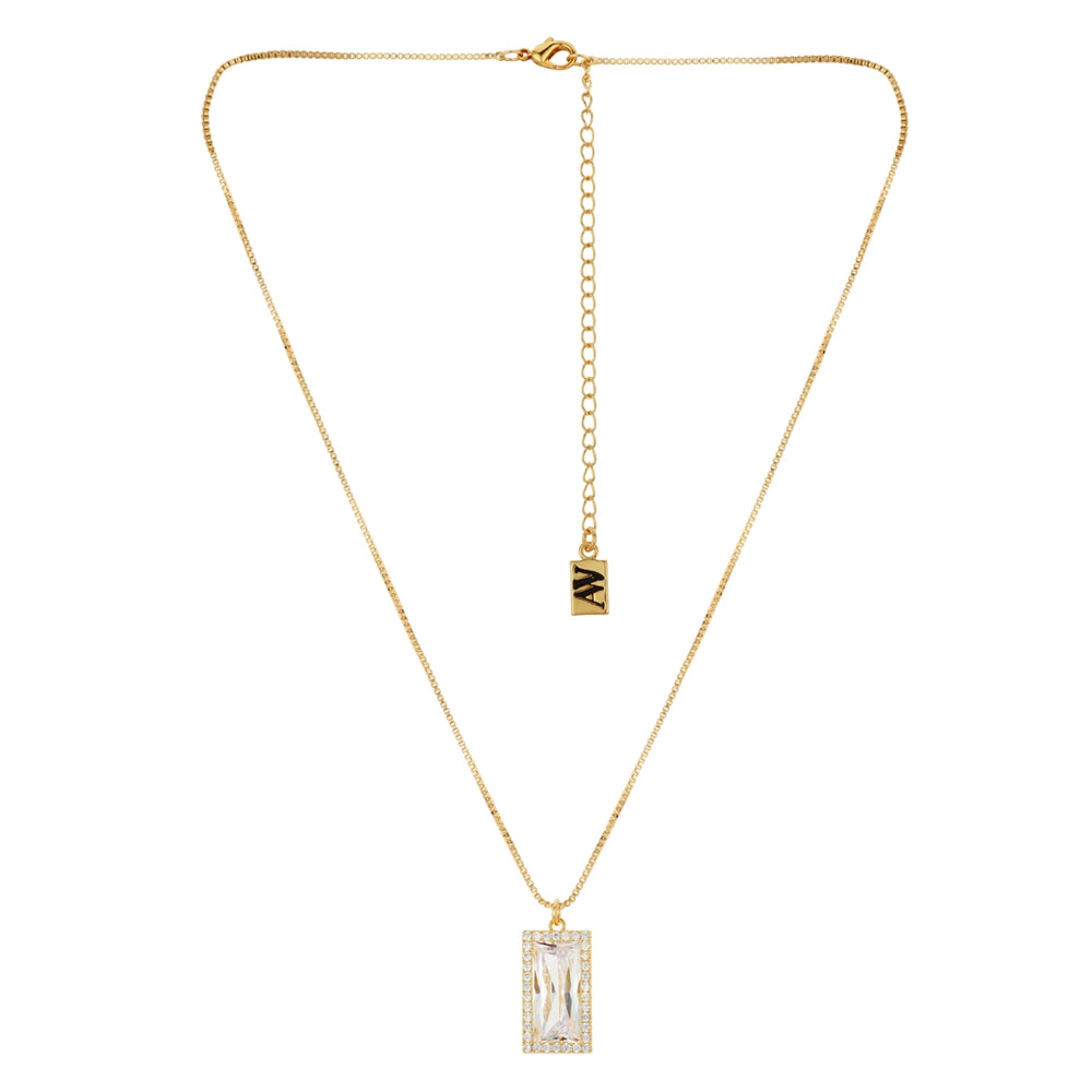August Woods Gold Clear Baguette Cut Statement Necklace