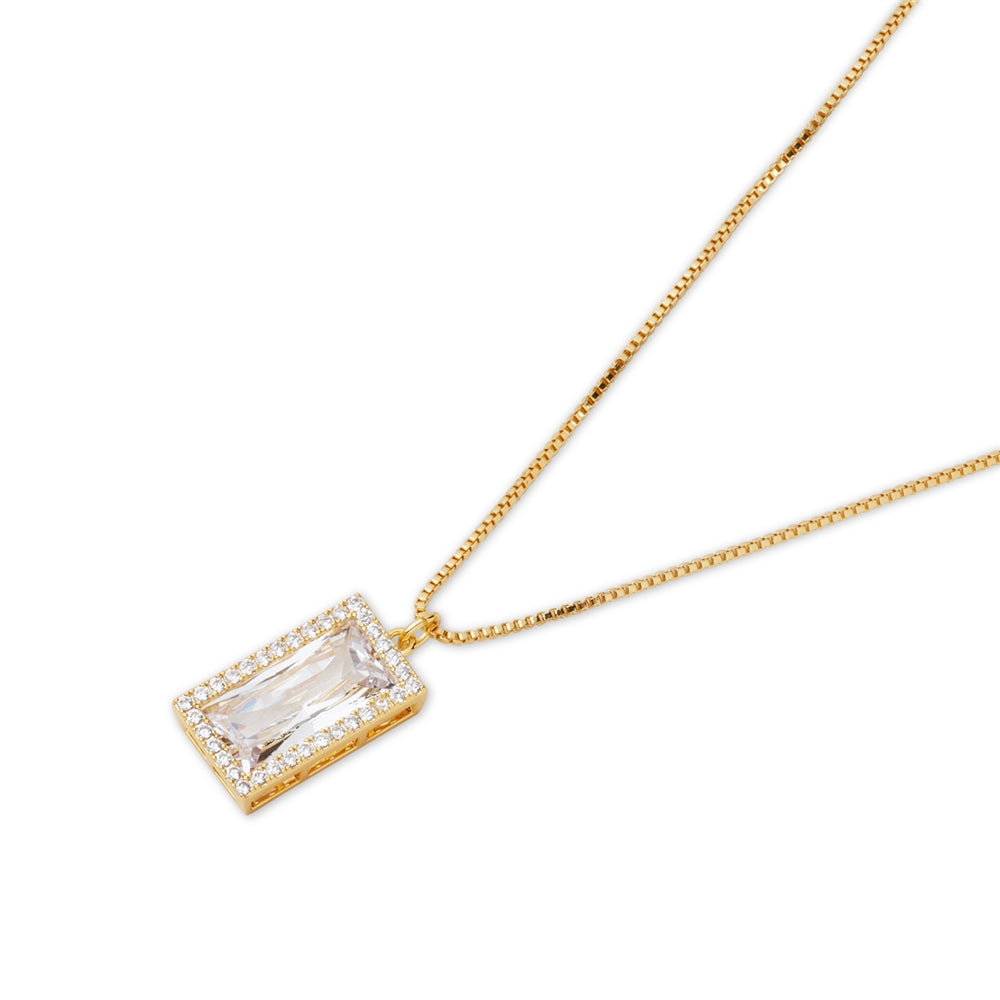 August Woods Gold Clear Baguette Cut Statement Necklace