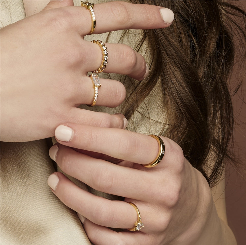 August Woods Gold Clear Crystal Adjustable Ring