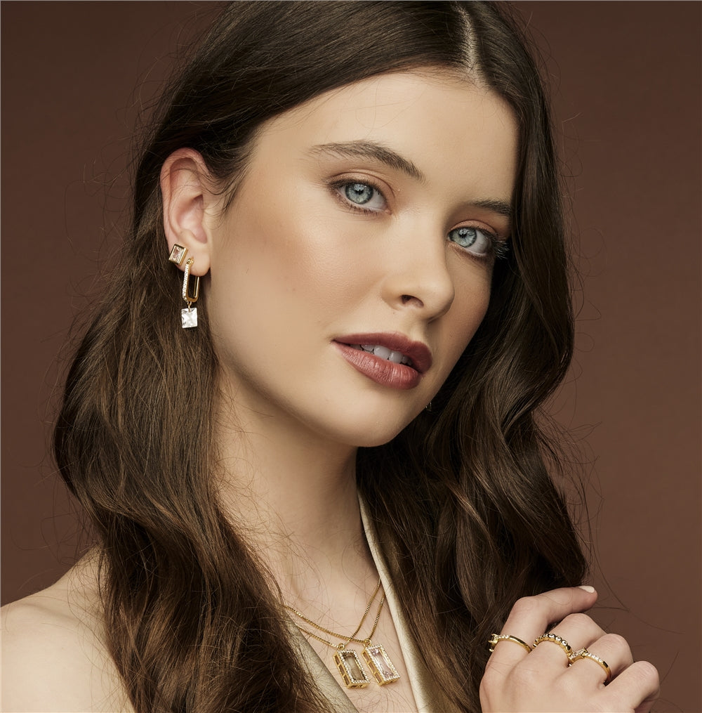 August Woods Gold Clear Crystal Hoop Earrings