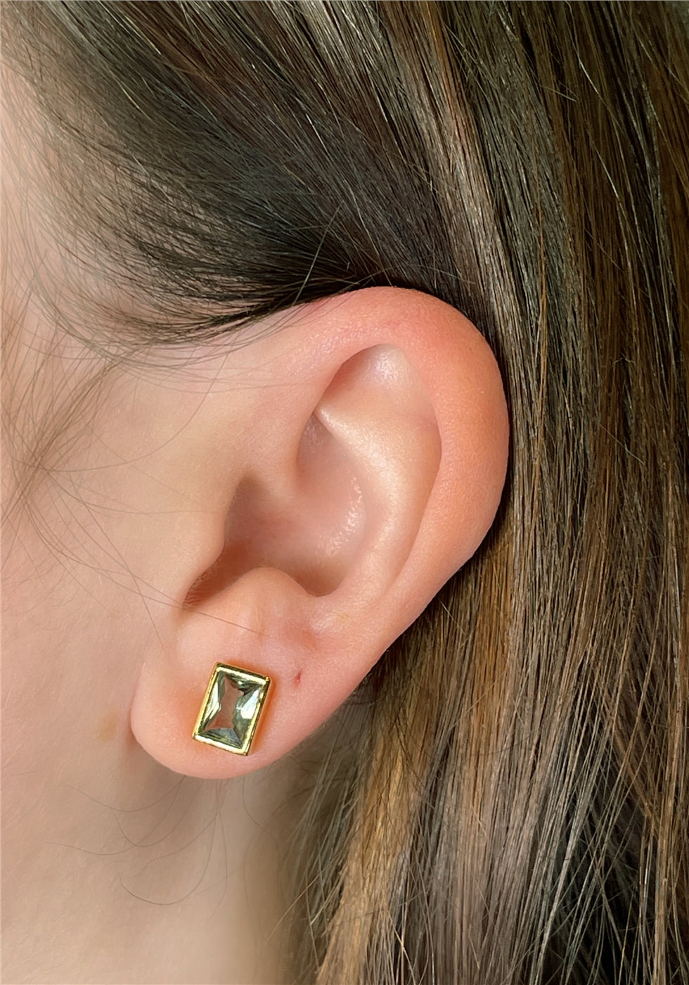 August Woods Gold Glimmer Green Crystal Stud Earrings