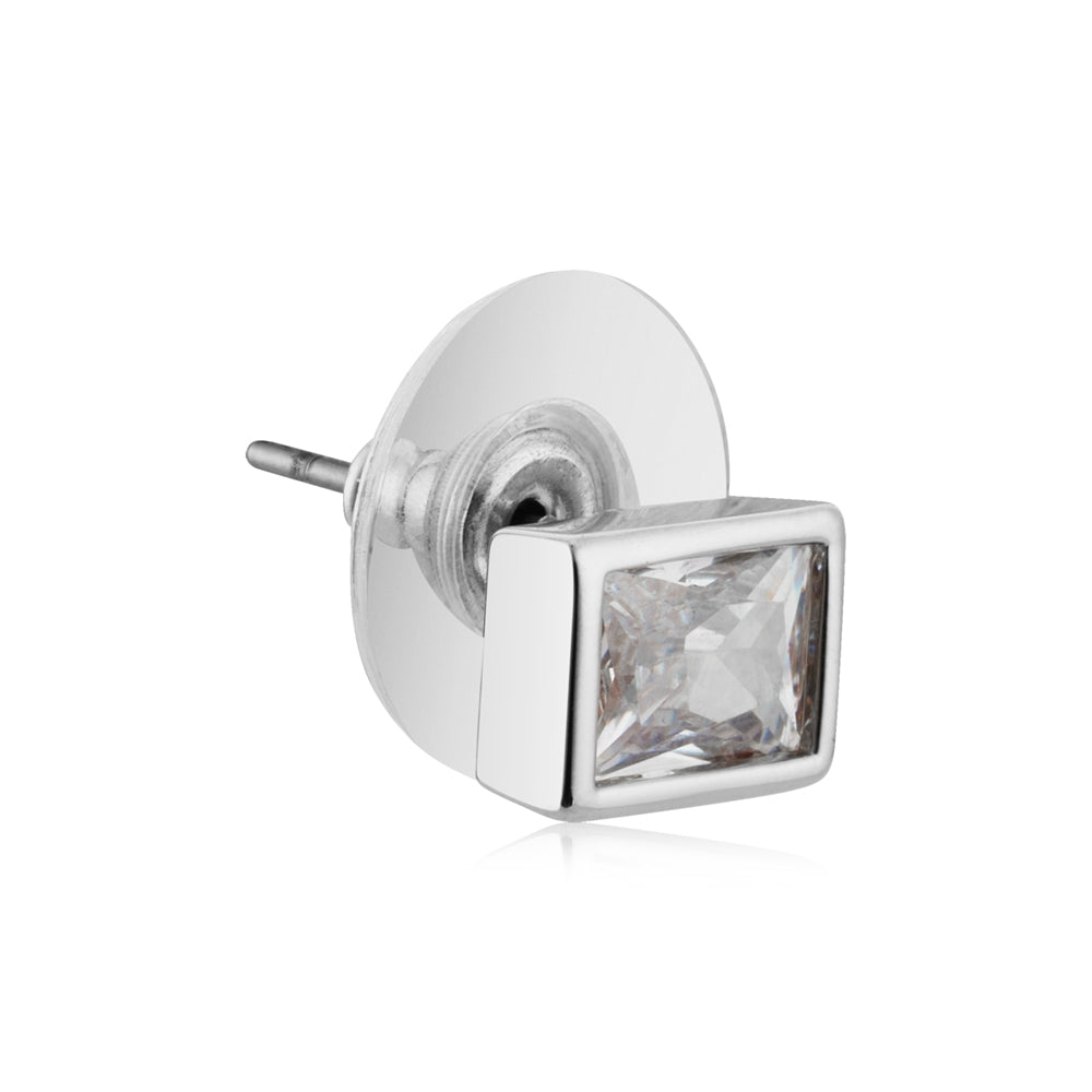 August Woods Silver Glimmer Clear Crystal Stud Earrings