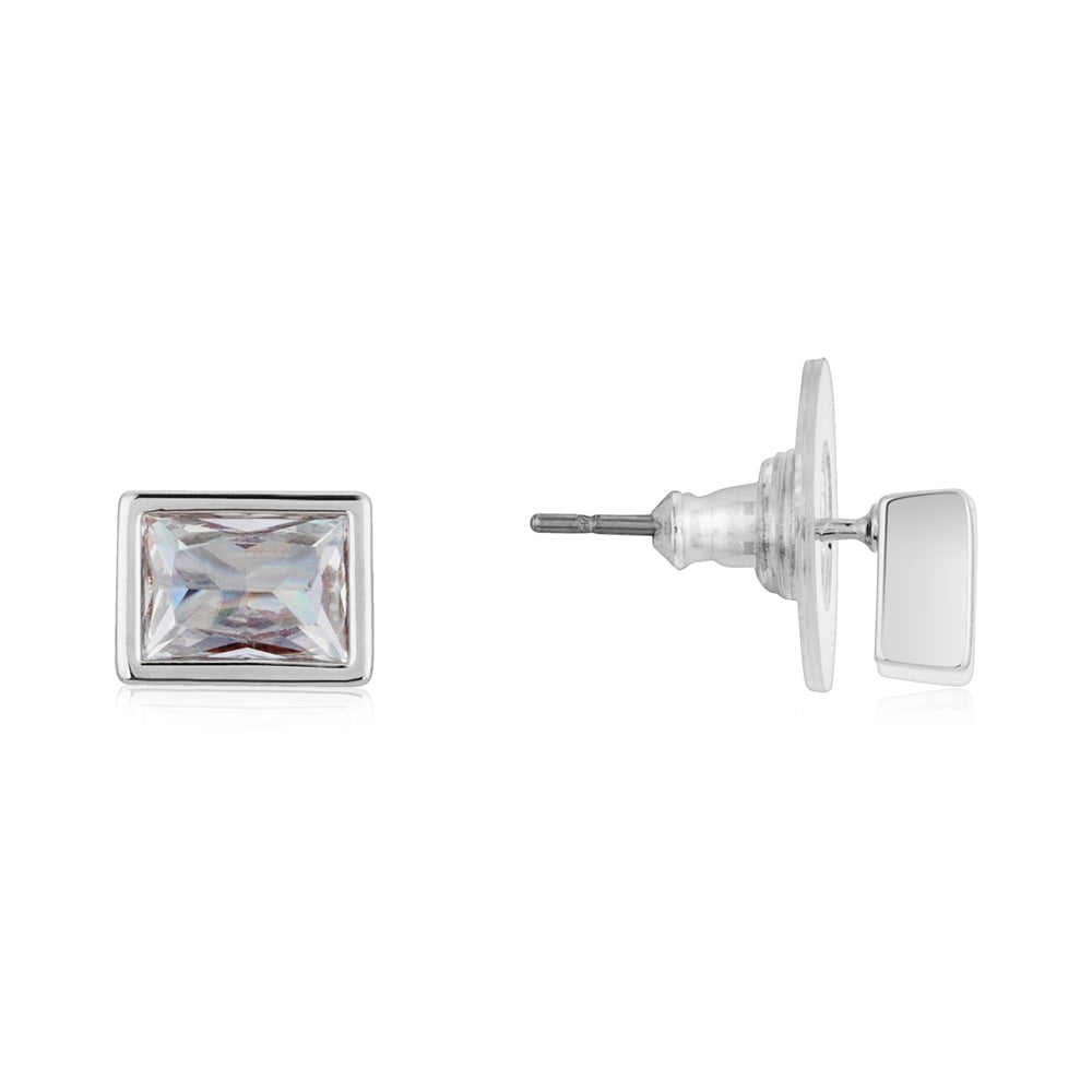 August Woods Silver Glimmer Clear Crystal Stud Earrings