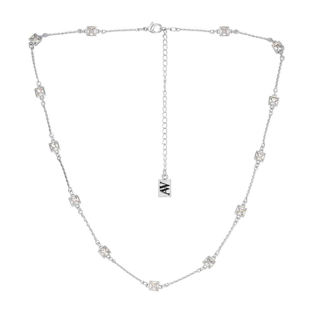 August Woods Silver Glimmer Clear Multi Crystal Necklace