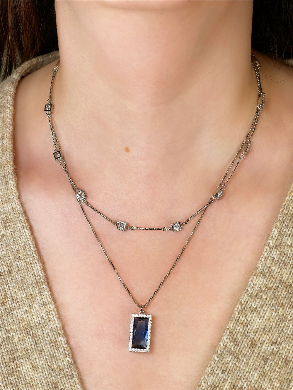 August Woods Silver Glimmer Clear Multi Crystal Necklace