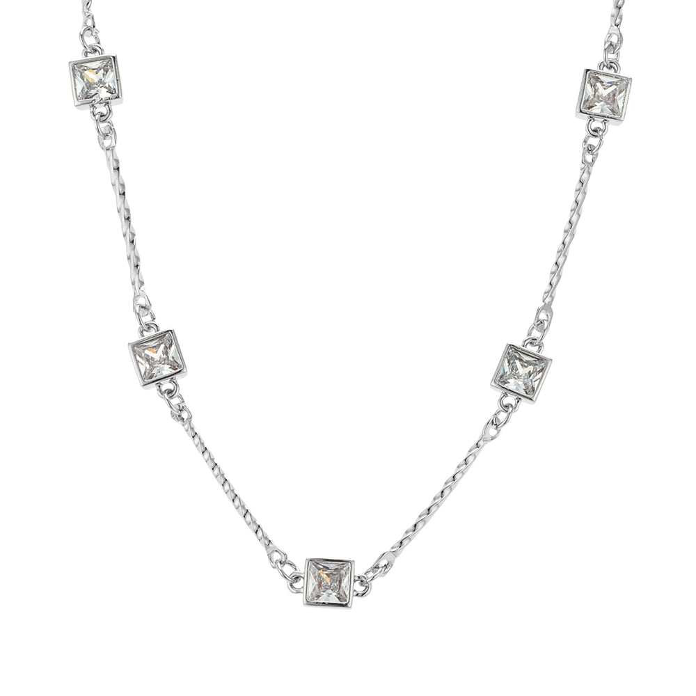 August Woods Silver Glimmer Clear Multi Crystal Necklace