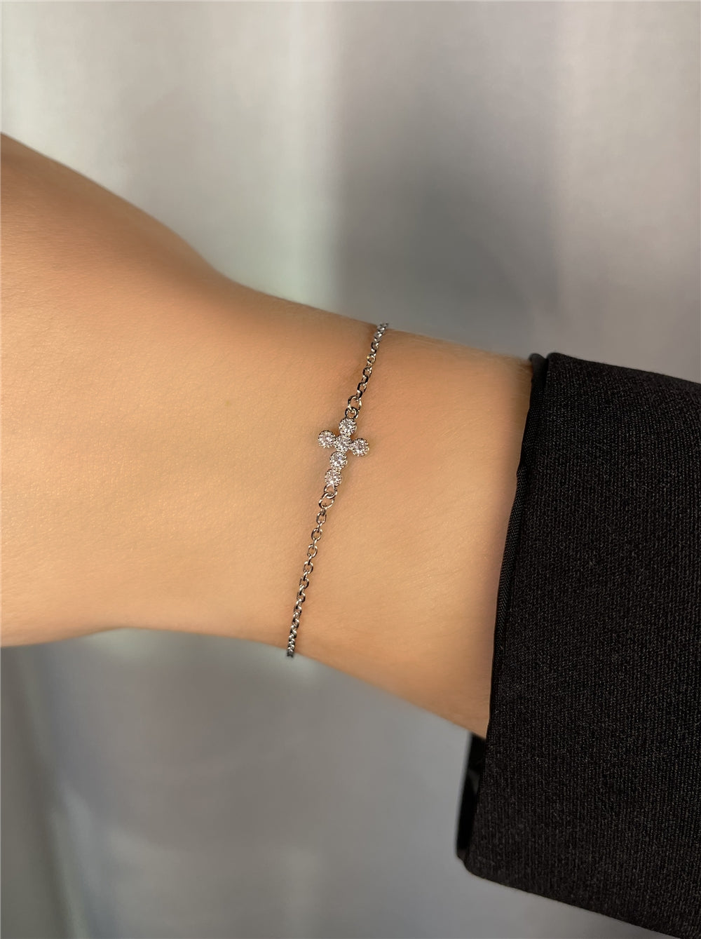 August Woods Silver Crystal Cross Bracelet