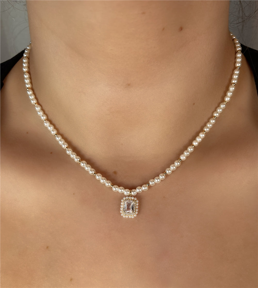 August Woods Gold Rectangle Crystal Beaded Statement Necklace
